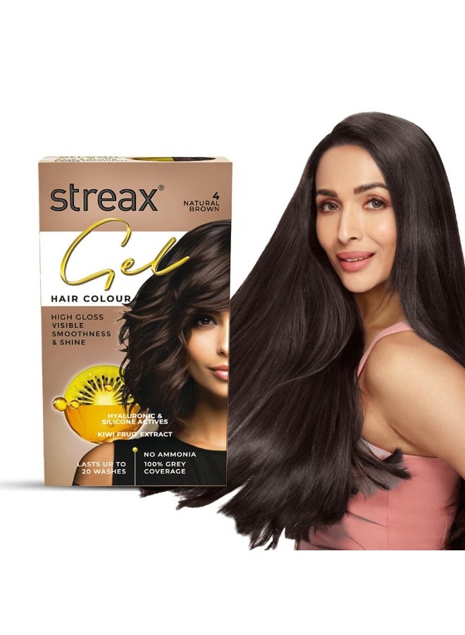 Streax Gel Hair Colour for Women  Natural Brown 4, 150ml | Hair Colour Brown| 100% grey coverage | Long Lasting Hair Color, Easy to Use | Ammonia-Free Hair Color, Lasts Up to 20 Washes (Pack of 2) - Image 1